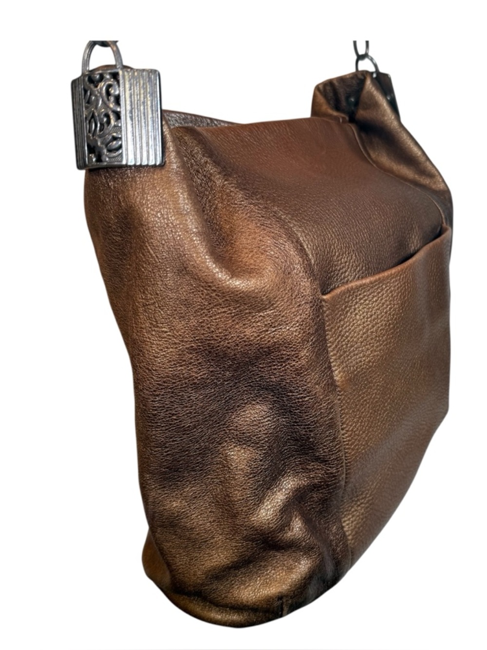 Brighton Bronze Pebbled Leather Hobo Braided Strap E138974 Women’s Shoulder Bag